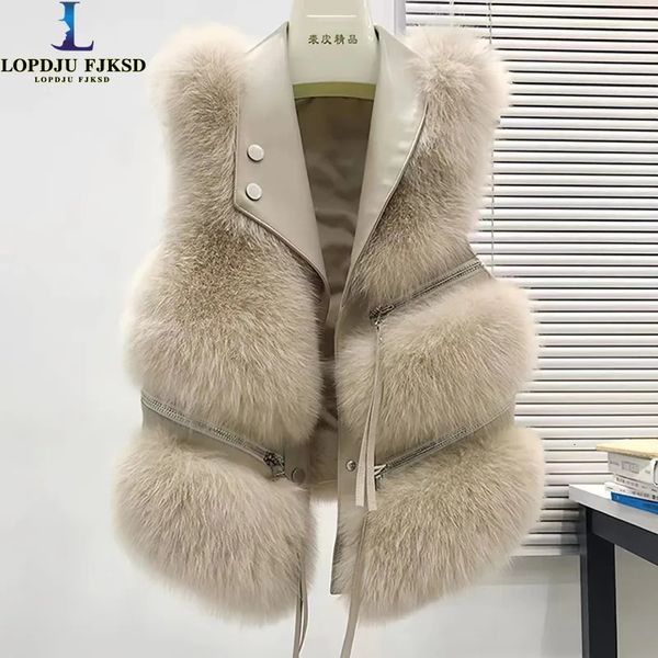 Faux Fur Waistcoat for Womens Chic Splice Fox Coat Ladies Sleeveless Fur Vest Jacket Slim Faux Fox Fur Outwear Vests 250906BJ