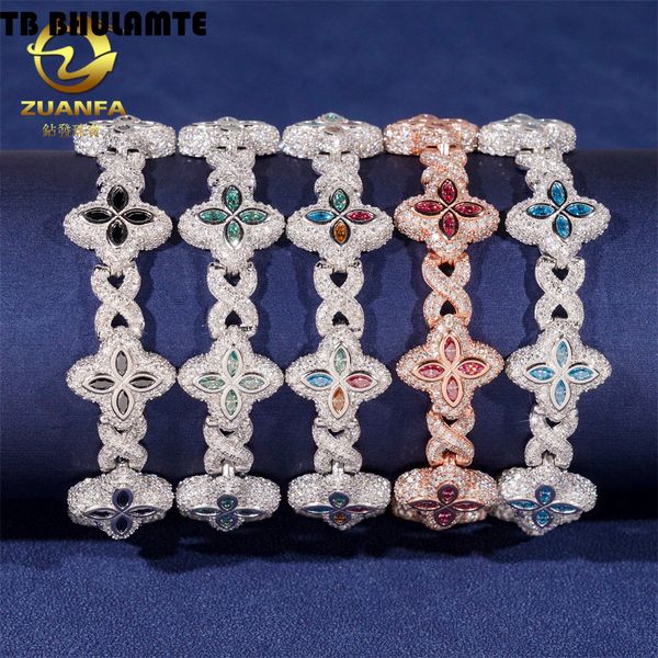 Exclusive 925 Silver D Colorful Moissanite From Europe And America Cross Border, Luxury Designer With Free Delivery, Clover Hip Luxury bag Hop Cuban Chain Bracelet