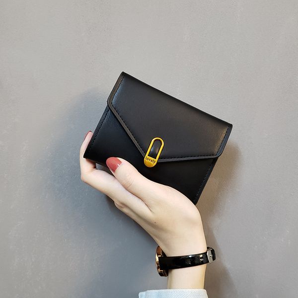 2025 New Love Lettering Women's Short Tri-Fold Wallet European Minimalist Compact Card Holder Coin Purse Genuine Leather