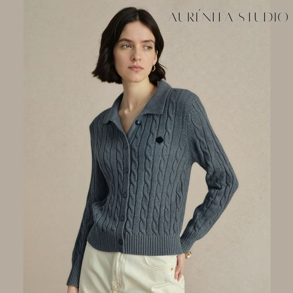Polo Cardigan Women Knitted Sweater V-neck Buttom Up Designer Logo Cardigan Long Sleeve Luxury Casual Autumn Outfits, Gray
Polo Cardigan Women Knitted Sweater V-neck Buttom Up Designer Logo Cardigan Long Sleeve Luxury Casual Autumn Outfits, Gray