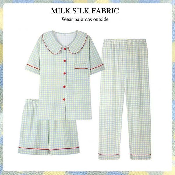 ThreePiece Set Ladies Pajamas ShortSleeved Plaid Senior Sense Cardigan Home Wear Simple Christmas Girl Sleepwear Winter 250909BANJIA