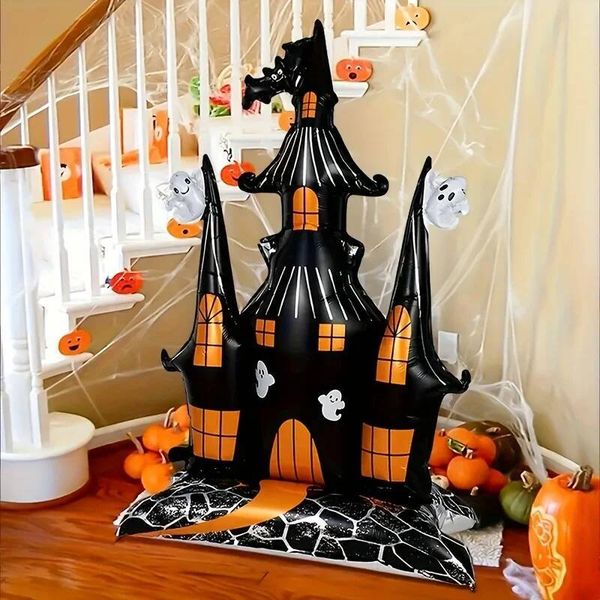 1set Large Castle Balloons Ghost Black and White Aluminum Foil Birthday Wedding Happy Halloween 2025 Party Supplies
