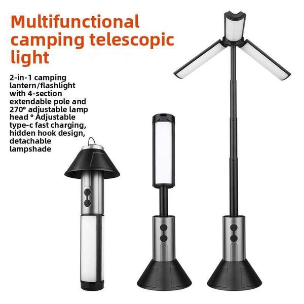 Telescopic Foldable Fill Outdoor Portable Rechargeable Flashlight Camping Lamp Stepless Dimmable Adjustable Light