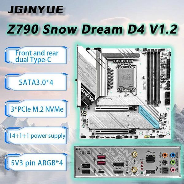 JGINYUE Z790 Motherboard LGA 1700 Support 13600K 13900K 13700K 12600K 12900K CPU XMP DDR4 PCIE40 Z790 Snow Dream