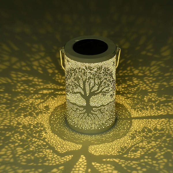 New Iron Art Large Tree Outdoor Courtyard Solar Landscape Decorative Atmosphere Hollow Hanging Light