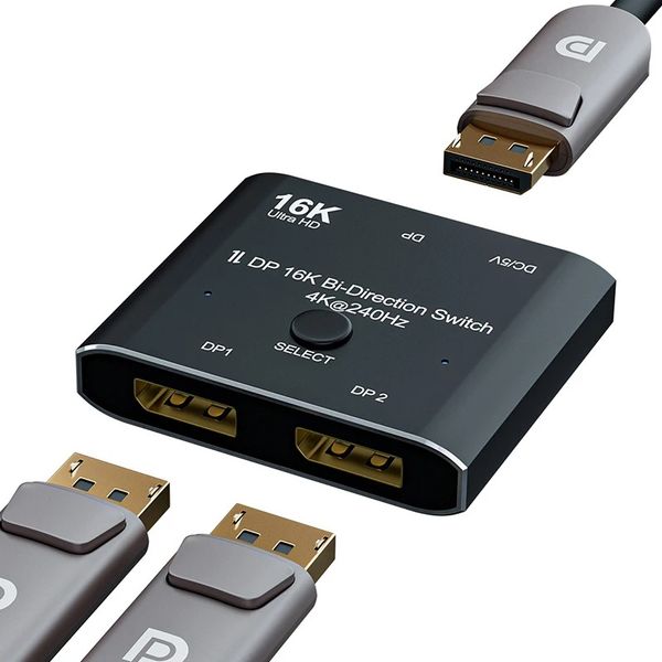 DP Display Port 16K 60HZ Bi-direction Video Switch Splitter HD 8K 120Hz 4K 240Hz Converter For Laptop Computer Projector Host