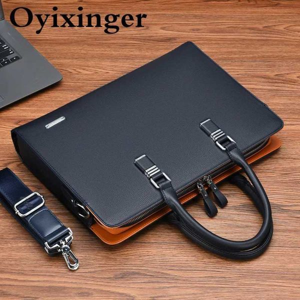 Oyixinger Leather Laptop Bag Male Business Briefcase For 14 15 Inch Laptop Casu…