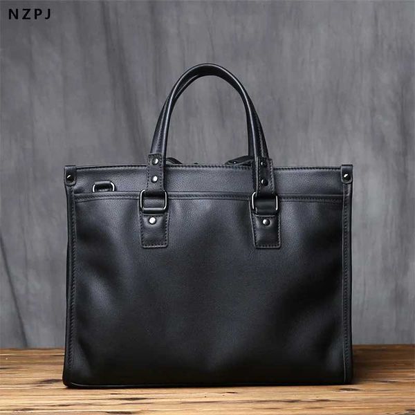 Nzpj Genuine Leather Men Briefcase Natural Cowhide Casual Handbag Soft Leather …