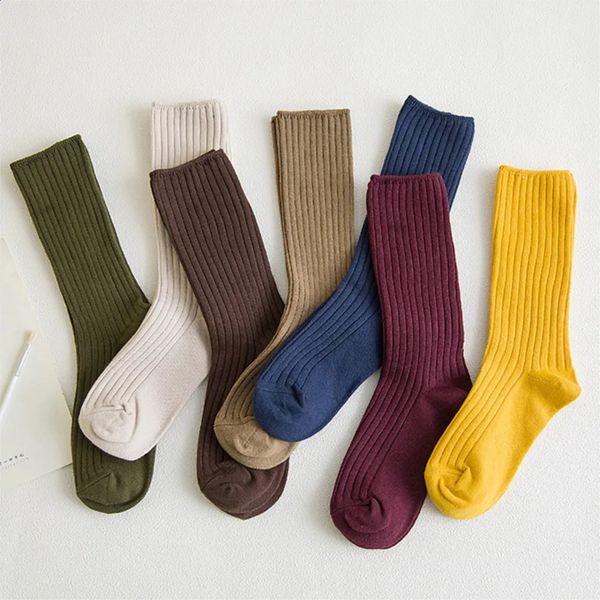 1 Pair Retro Women Cotton Loose Socks Autumn Winter Knitting Solid Color Long Black Pink Korean Japanese Student Girls Stockings 250912BANJIA