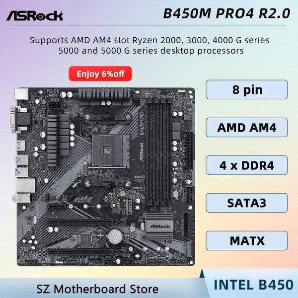 ASRock B450M PRO4 R20 B450 Kit Motherboard Micro ATX For AM4 CPU AMD Ryzen 5600G 5500 4100 DDR4 M2PCIe 304SATA protocol