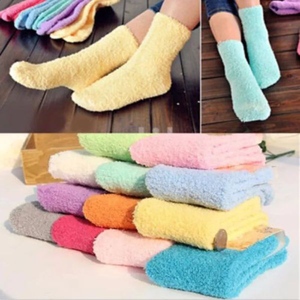 Womens Bed Socks Pure Color Fluffy Warm Winter Christmas Gift Soft Floor Home Candy Coral FLeece Velvet Dropship 250912BANJIA