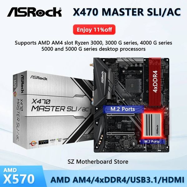 ASROCK New X470 MASTER SLIAC X470 Motherboard ATX Support AMD AM4 Ryzen 5800X 5600X 3600 DDR4 PCIE X16 M2 Mainboard