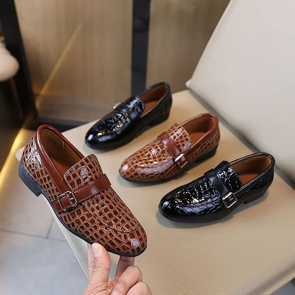 Kids Leather Shoe for Catwalk Fashion Boys Black Flats Pointedtoe Versatile School Uniform Children Performance Lowheels Shoes