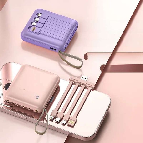 Mini 20000mAh Power Bank for iphone Mobile Portable Charger External Battery LED Digital Display USB Powerbank with Lanyard 4 Cables Fast Charging