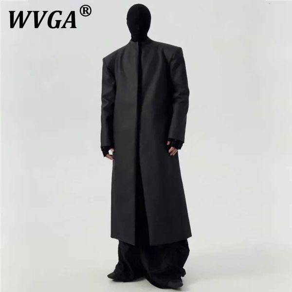 WVGA Autumn Winter New Mans Tide High Street Matte Coated Design Darkwear Long Trench Coats Niche Chic Casual Windbreaker W8645 W250916