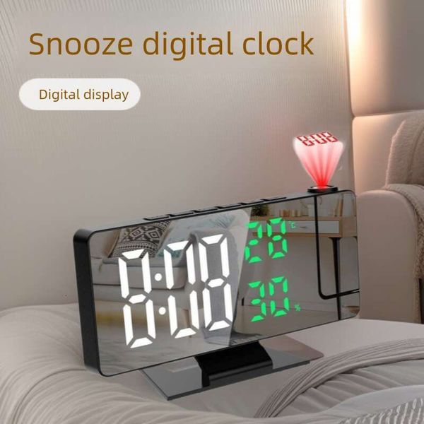 Smart Large Screen Snooze Electronic Multifunctional Bedroom Mirror Alarm Temperature and Humidity Display Projection Quartz Clock