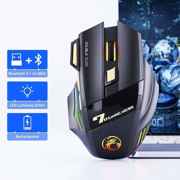IMICE Direct 7-Button No Double-Click 2.4G Silent Rechargeable Colorful Breathing Light Wireless Gaming Mouse