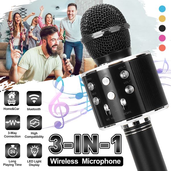 858 Wirelss bluetooth Microphone DSP Noise Reduction Karaoke Mic Recorder HIFI Stereo Speaker Portable Handheld Singing