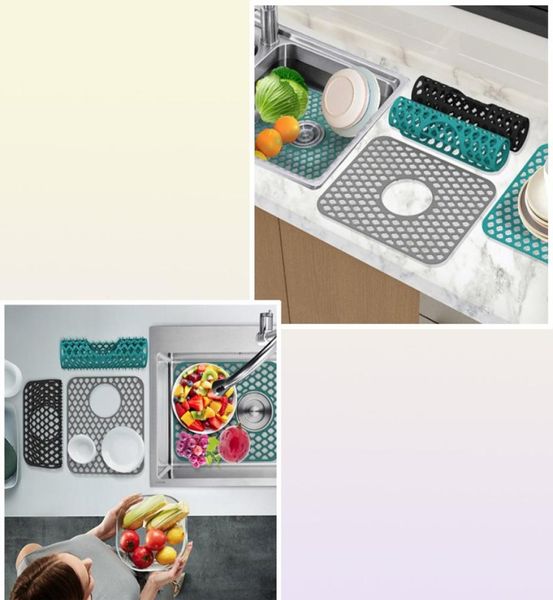 Mats Pads Silicone Sink Protector Mat NonSlip Quick Drying Dish Drain Pad Moisture Mildew Proof Grid Kitchen Storage PadMats2014388