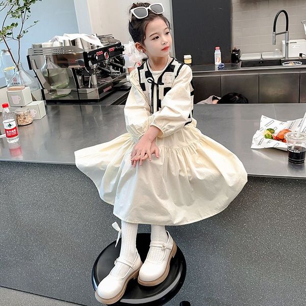 D349 Girls dress 2025 hot style checkerboard cotton princess dress girls French retro bubble two-piece dress