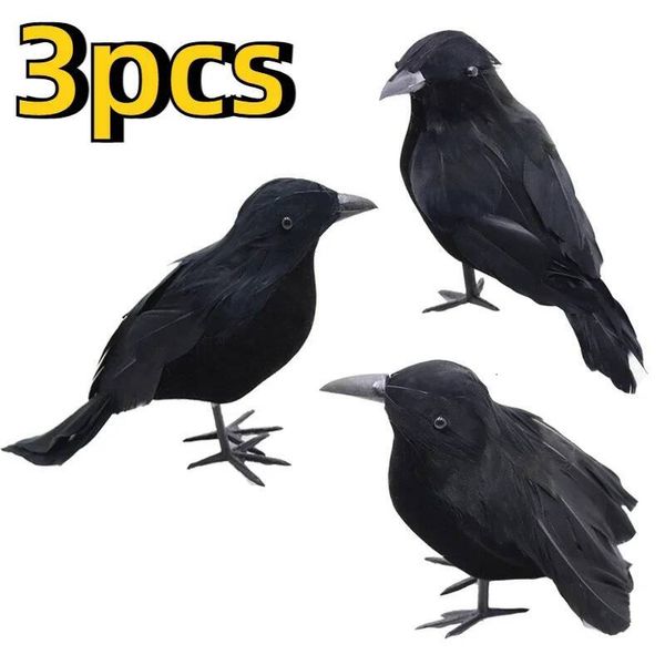 3pcs Realistic Artificial Crows Ornament Decorations 2023 Halloween Party Props Horror Crow Decoration ddmythur