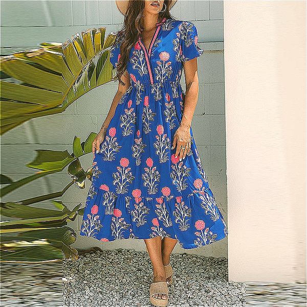 562 loose high waist long skirt for women European and American fashion retro floral print dress for women