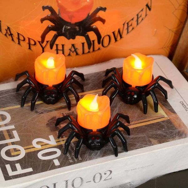1PCS Decorations LED Candle Light Plastic Spider Pumpkin Lamp for Home Bar Haunted House Halloween Party Decor ddmythur