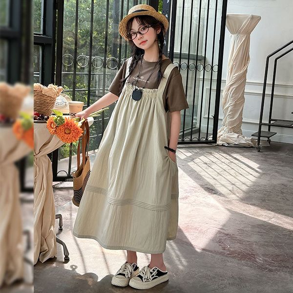 D347 Children's clothing, children's girls summer straight workwear style skirt suit puff sleeve tops for middle and large children, sweet and cute