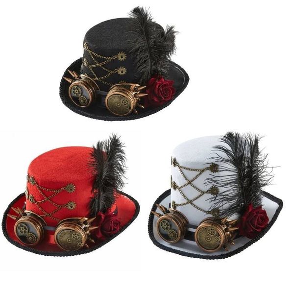 1pc Top Hats For Men With Goggles Time Traveler Halloween Accessories Steampunk Hat ddmythur