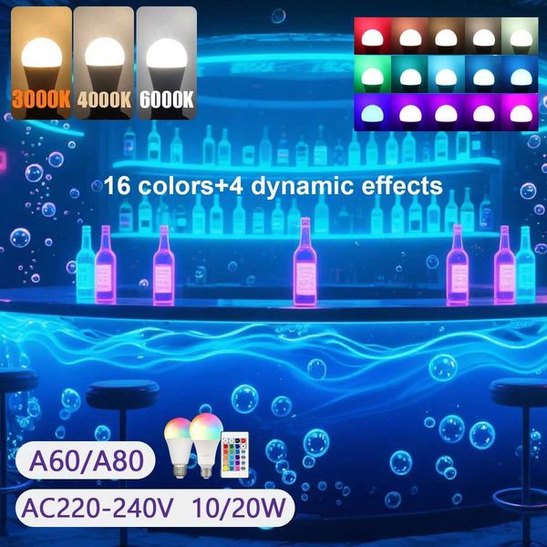 5pcs LED RGB Light Bulb AC 220V 230V E27 Bombillas LED 10W 20W IR Remote Control Changeable Colorful RGBW Lamp Spotlight Bulb X250920
