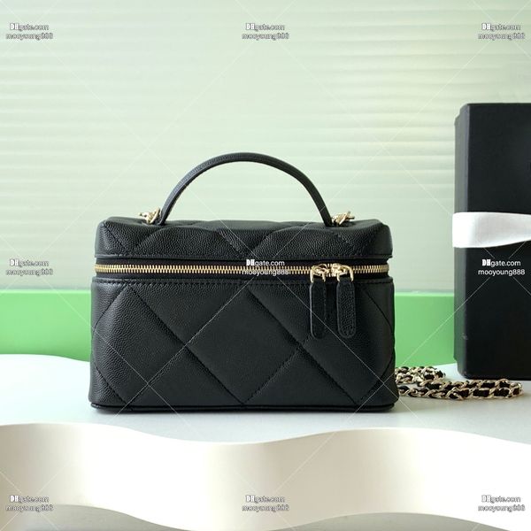 Designer Caviar Leather Crossbody Bag, Black, 19.5cm