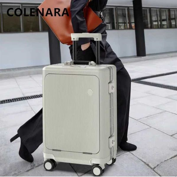 Colenara Cabin Suitcase Aluminum Frame Trolley Case Front Opening Boarding Case…