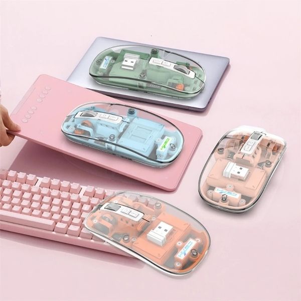 Mice Durable Transparent Wireless Gaming Mouse with 2 4G Bluetooth Dual Modes 3D RGB Backlit Ergonomic Rechargeable for Laptop PC 231216bj