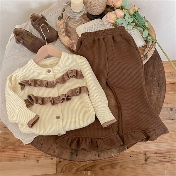 Girls' Sweaters Sets Winter Autumn Knitted Cardigan pants Warm Kids Clothing Children Tops Suits Korean Fall Baby Girl Clothes