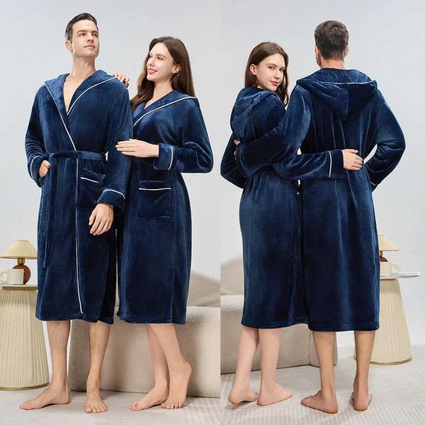 Soft Plush Robe Winter Women Long Hooded Kimono Bathrobe Couples Sleepwear Soft Material Home Clothes Robe Pajamas Loungewear Z250924