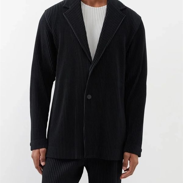 Miyake Pleated Blazers Business Casual Lined Blazer Top Fashion Suit Slim Fit Coat High Quality Jacket