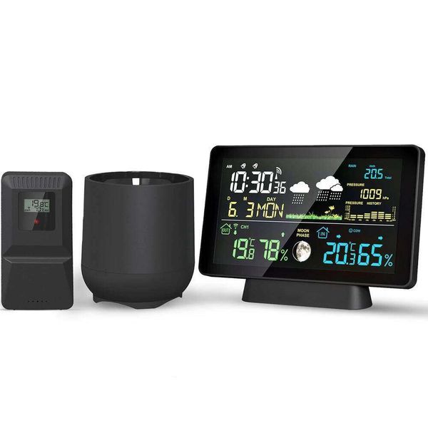 Wireless Station Rain Gauge Thermometer DCF Radio Signal Time Date Alarm Clock Air Pressure Moon Phase Weather Forecast