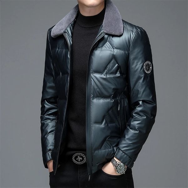 Top Grade Solid Colour Men's Business Casual 90% White Duck Down Jackets Outwear Lightweight Warm Fur Collar Puffer Coat Clothing