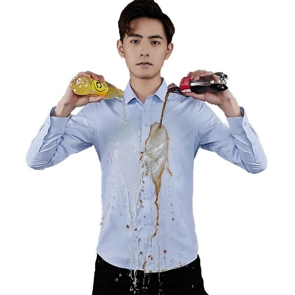 Men's Casual Shirts TFETTERS Autumn Hydrophobic Men Shirt Business Casual Long Sleeve Solid Shirt Men Cotton Slim Turn Down Collar Shirt