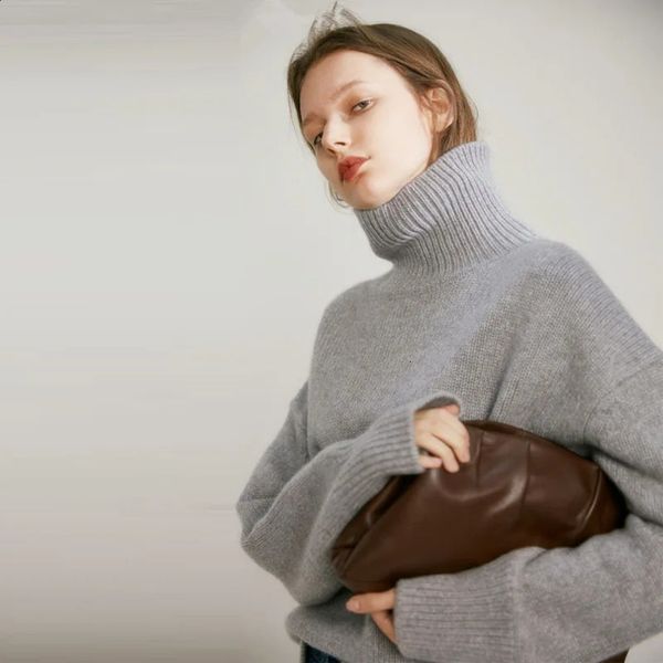 Europe United States winter high necked pure goat wool sweater womens thick elastic knitted bottom 240826