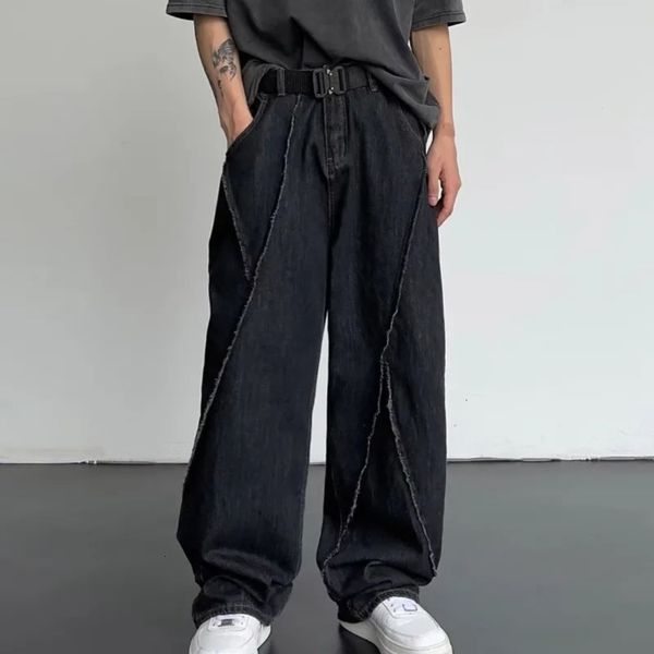 Summer Jeans Men Patchwork Denim Trousers Male Oversize Loose Casual Wideleg Pants Streetwear Harajuku Clothing