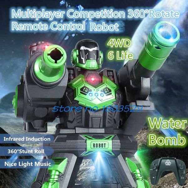 Multiplayer Battle 360 Rotate Remote Control Robot 24G 4WD 6 Life Infrared Induction Light Music Water Bomb RC Robot Kid Toy X250925