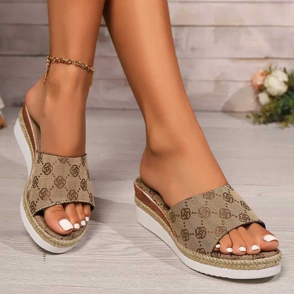 Brand Design Wedges Slippers Women 2024 Summer Chunky Platform Mules Sandals Woman Plus Size 42 High Heels Beach Shoes SlidesXJ250925