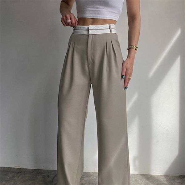 Women's Pants Capris Clacive Elegant Loose Gray Office Women Pants Fashion High Waist Straight Trousers Casual Chic Spliced Full Length Female Pants 230421