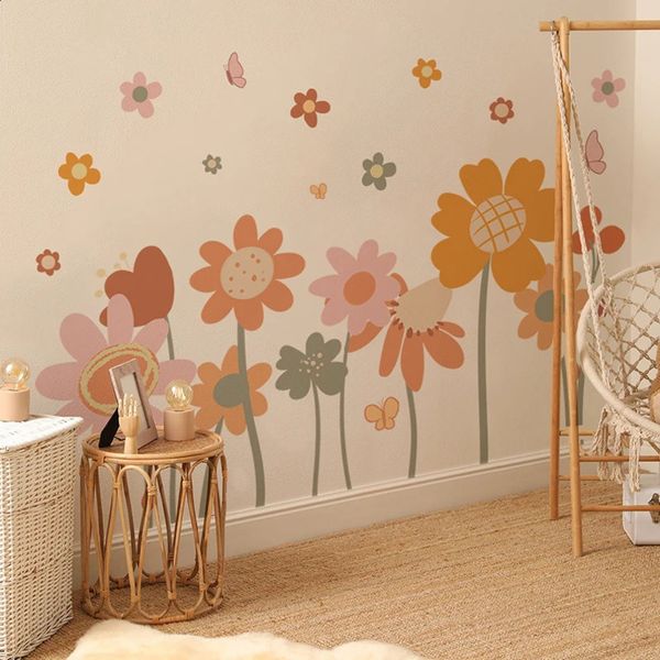 Cute Large Flowers Wall Sticker Colorful Floral Decal Vinyl Peel and Stick Decor for Nursery Teen Girls Boy Kids Room 240727