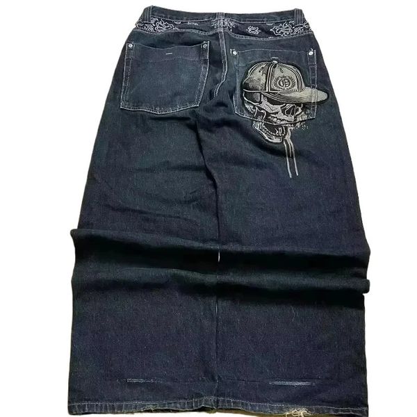 Street Fashion Trend Skull Embroidered Jeans Women Harajuku Y2K Hip Hop Joker Straight Wideleg Pants Couple Casual Jeans