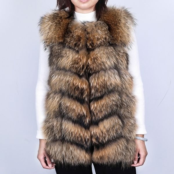 Raccoon fur ladies waistcoat fur mid-length winter warm real fur coat women coat top 201112