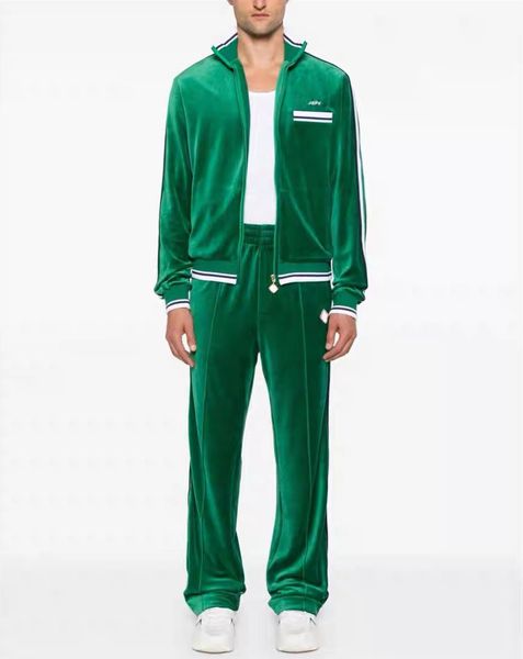 Jacket 25aw casabalnc high quality webbing straight velvet pants new trend men's and women's designer cotton loose knitted lapel pocket zipper cardigan coat top set tn