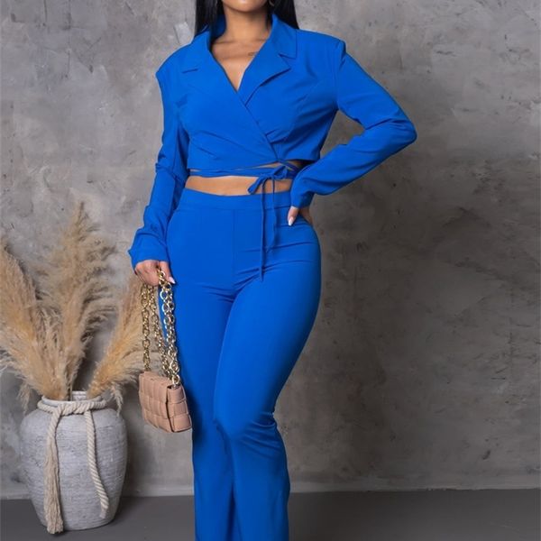 Women's Suits Blazers Beyprern Elegant Lace-Up Bandage Blazer Suits With Pant Trousers Casual Jacket Blazer Pants Suit For Women Outfits Uniform