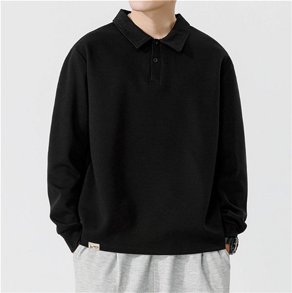 H188 Men Long-sleeved Autumn and Winter Heavy Loose Solid Color Lapel Youth Casual